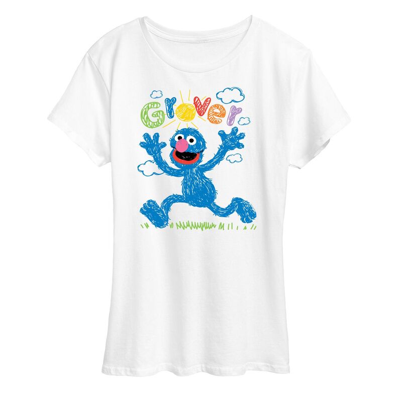 【送料無料】 ライセンス キャラクター レディース Tシャツ トップス Women's Sesame Street Grover Graphic Tee White