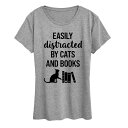 【送料無料】 ライセンス キャラクター レディース Tシャツ トップス Women's Easily Distracted Cats Books Graphic...
