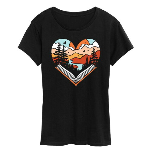 【送料無料】 ライセンス キャラクター レディース Tシャツ トップス Women's Open Book Heart Graphic Tee Black 【送料無料】 ライセンス キャラクター レディース Tシャツ トップス Women's Open Book Heart Graphic Tee Black