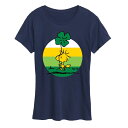 【送料無料】 ライセンス キャラクター レディース Tシャツ トップス Women's Peanuts Woodstock Shamrock Graphic Tee Navy(4)