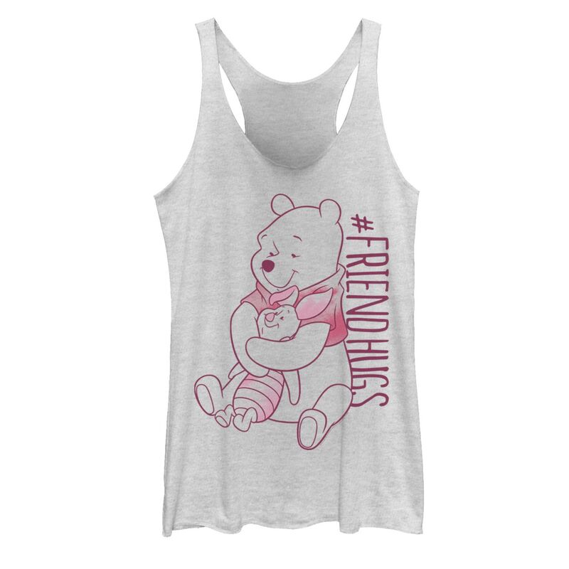 【送料無料】 ライセンス キャラクター レディース Tシャツ トップス Disney's Winnie The Pooh Piglet Pooh Juniors' Friend Hugs Tank Top White Heather