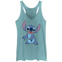 【送料無料】 ライセンス キャラクター レディース Tシャツ トップス Disney's Lilo & Stitch Women's Simple Stitch Portrait Tri-Blend Racerback Tank Top Tahiti Blue
