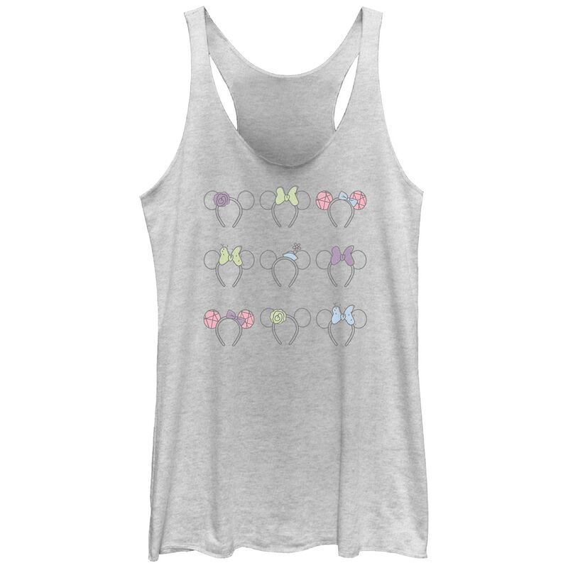 【送料無料】 ディズニー レディース Tシャツ トップス Disney's Minnie Mouse Headbands Juniors' Racerback Tank Top White Heather