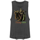 【送料無料】 ライセンス キャラクター レディース Tシャツ トップス Women's Disney Villains Tricky Trio Festival Muscle Tank Top Charcoal(4)