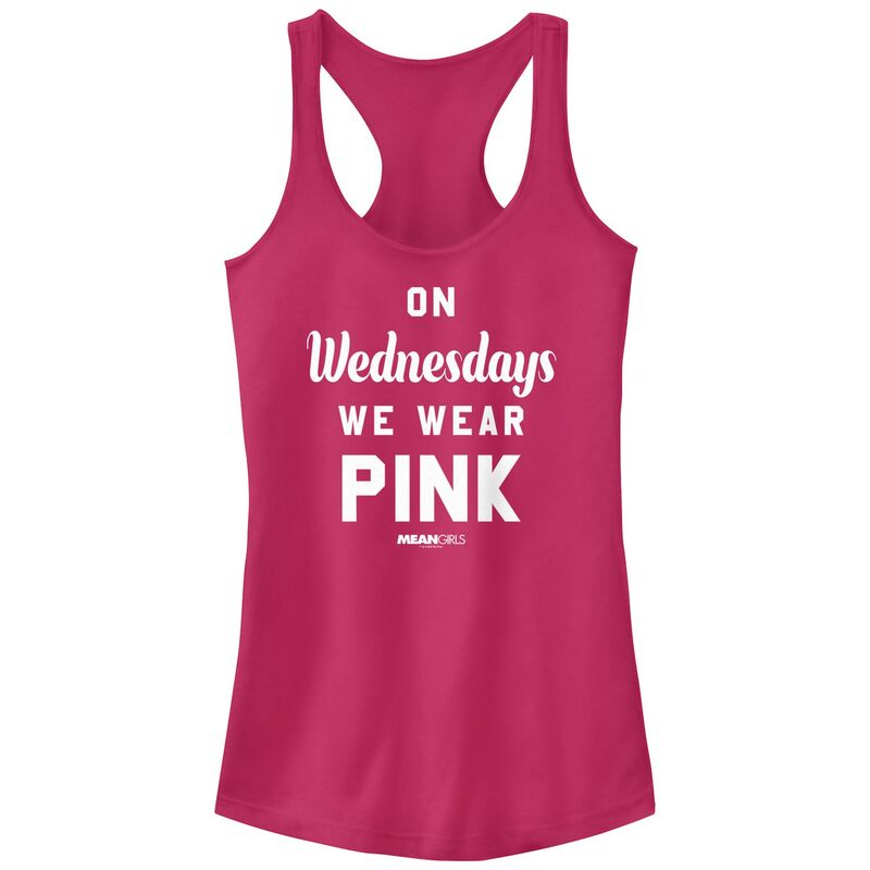 【送料無料】 ライセンス キャラクター レディース Tシャツ トップス Juniors' Mean Girls On Wednesdays We Wear Pink Quote Racerback Graphic Tank Top Raspberry