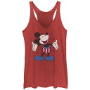 【送料無料】 ディズニー レディース Tシャツ トップス Disney's Mickey Mouse Juniors' Stars And Stripes Shorts Graphic Racerback Tank Red Heather