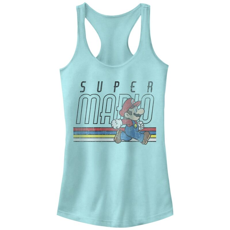 【送料無料】 ライセンス キャラクター レディース Tシャツ トップス Juniors' Nintendo Super Mario Bros Running Stripes Racerback Tank Top Cancun