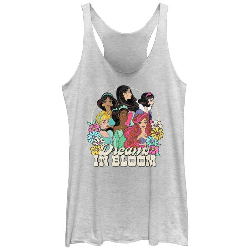 【送料無料】 ディズニー レディース Tシャツ トップス Disney's Princess Cinderella Jasmine Mulan Snow White Tiana & Ariel Dreams In Bloom Retro Juniors' Racerback Tank Top White Heather 【送料無料】 ディズニー レディース Tシャツ トップス Disney's Princess Cinderella Jasmine Mulan Snow White Tiana & Ariel Dreams In Bloom Retro Juniors' Racerback Tank Top White Heather