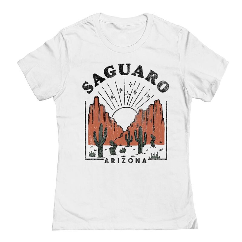 【送料無料】 ライセンス キャラクター レディース Tシャツ トップス Junior's Saguaro Back Womens Graphic Tee White