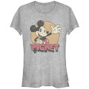 【送料無料】 ディズニー レディース Tシャツ トップス Disney's Mickey Mouse Waving Juniors' Graphic Tee Athletic Heather(4)