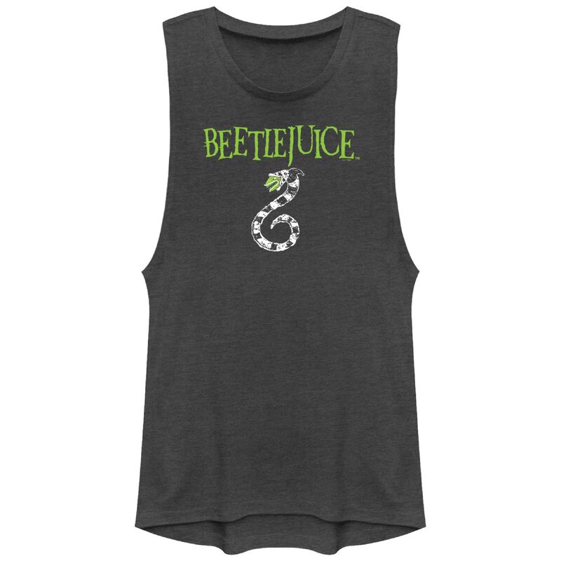 【送料無料】 ライセンス キャラクター レディース Tシャツ トップス Juniors' Beetlejuice Sandworm Graphic Tank Top Charcoal