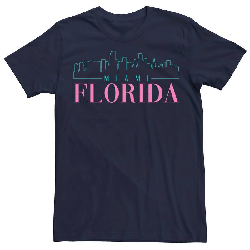 【送料無料】 ライセンス キャラクター メンズ Tシャツ トップス Men's Miami Florida Skyline Line Art Tee Navy