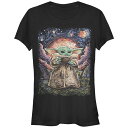 【送料無料】 スター ウォーズ レディース Tシャツ トップス Juniors' Star Wars The Child Starry Night Fitted Graphic Tee Black