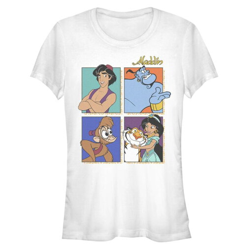 【送料無料】 ライセンス キャラクター レディース Tシャツ トップス Juniors' Aladdin Main Four Portraits Graphic Tee White 【送料無料】 ライセンス キャラクター レディース Tシャツ トップス Juniors' Aladdin Main Four Portraits Graphic Tee White