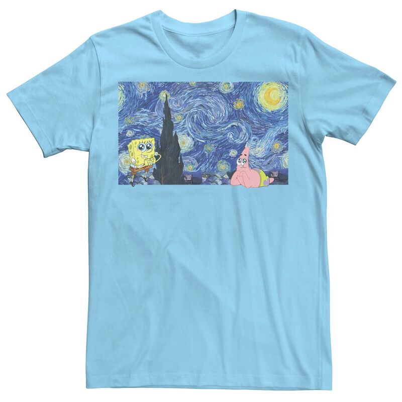 【送料無料】 ライセンス キャラクター メンズ Tシャツ トップス Men's SpongeBob SquarePants Starry Night Tee Light Blue