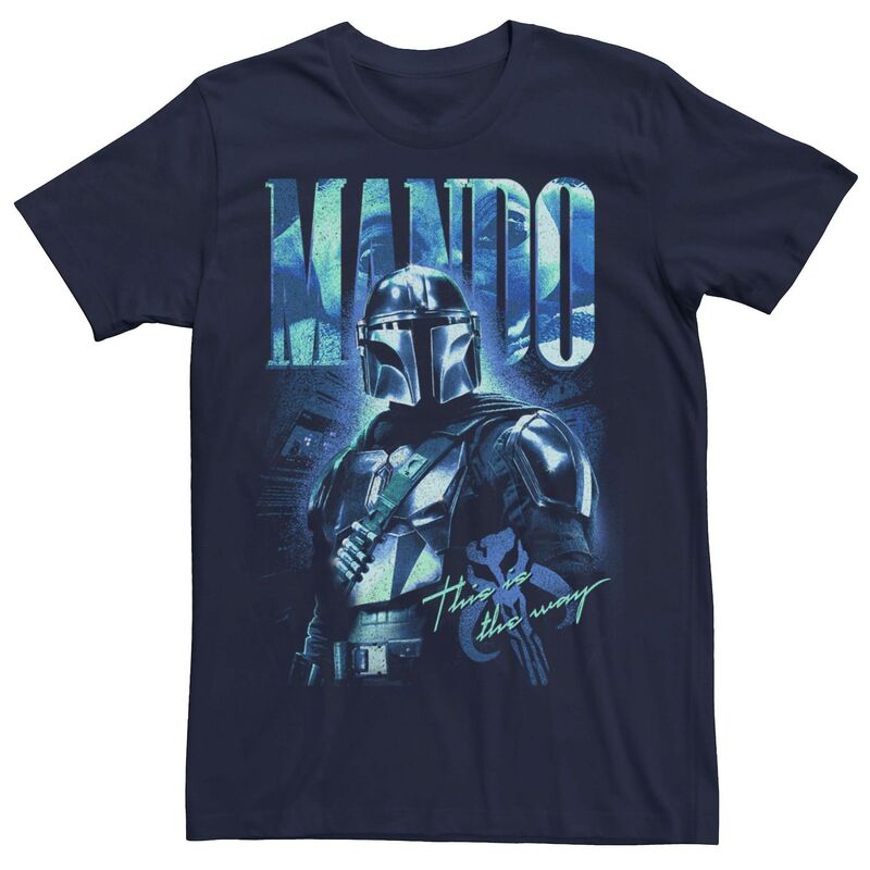 【送料無料】 ライセンス キャラクター メンズ Tシャツ トップス Men's Star Wars The Mandalorioan Big Mando Glow Poster Tee Navy