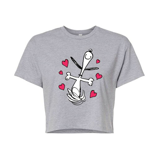 【送料無料】 ライセンス キャラクター レディース Tシャツ トップス Juniors' Peanuts Snoopy Dancing Hearts Cropped Tee Heather Gray 【送料無料】 ライセンス キャラクター レディース Tシャツ トップス Juniors' Peanuts Snoopy Dancing Hearts Cropped Tee Heather Gray