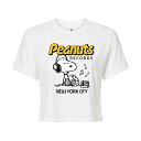 【送料無料】 ライセンス キャラクター レディース Tシャツ トップス Juniors' Peanuts Records Snoopy Headphones Cropped Tee White