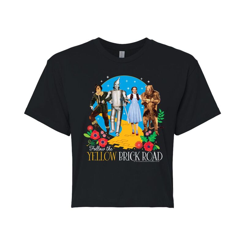 【送料無料】 ディズニー レディース Tシャツ トップス Juniors' The Wizard of Oz Yellow Brick Road Cropped Tee Black