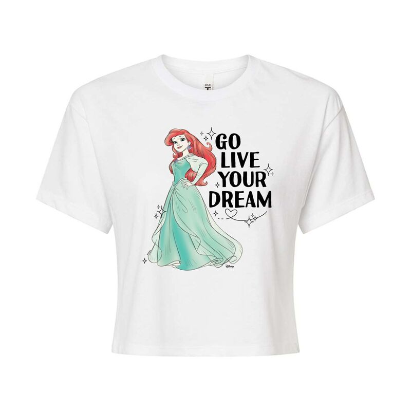 【送料無料】 ディズニー レディース Tシャツ トップス Disney Princess Ariel Juniors' Go Live Your Dream Cropped Tee White