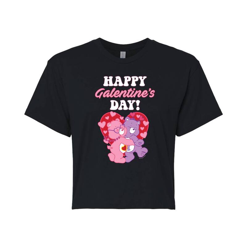 【送料無料】 ライセンス キャラクター レディース Tシャツ トップス Juniors' Care Bears Happy Galentine's Day Cropped Tee Black