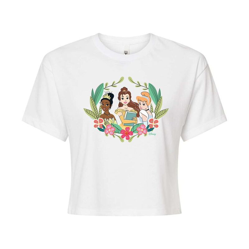 【送料無料】 ディズニー レディース Tシャツ トップス Disney Princess Juniors' Cropped Tee White
