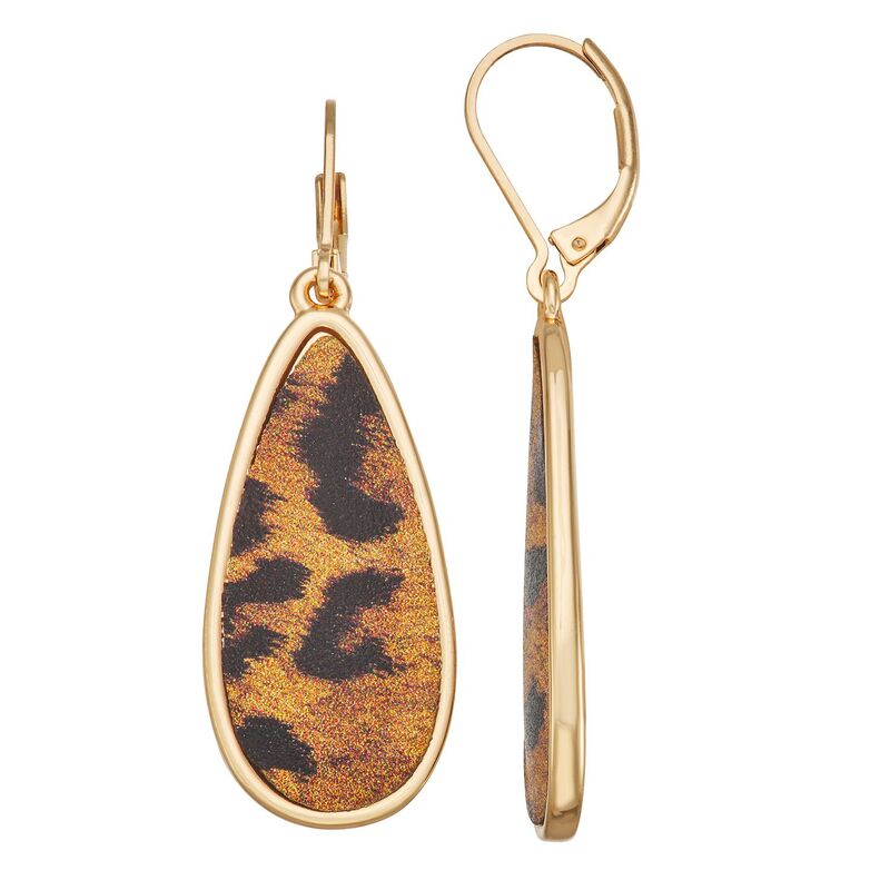 【送料無料】 ナインウェスト レディース ピアス・イヤリング アクセサリー Nine West Gold Tone Large Cheetah Print Teardrop Earrings Brown