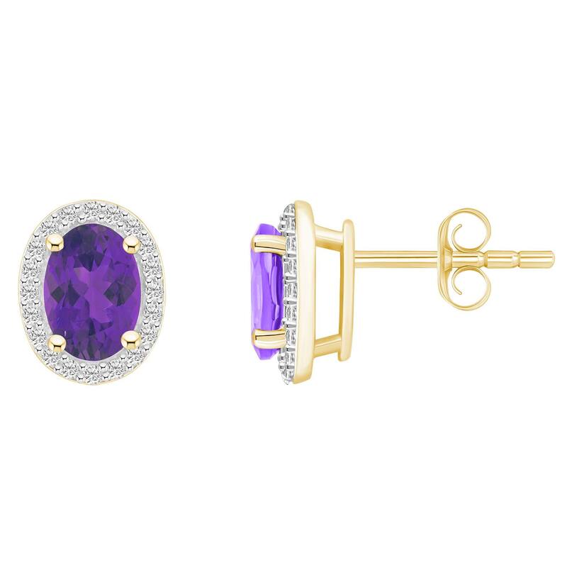 Celebration Gems レディース アクセサリー ピアス・イヤリング Celebration Gems 10k Gold Oval Gemstone & Lab-Created White Sapphire Halo Stud Earrings Amethyst ホワイト