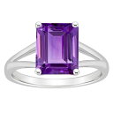 【送料無料】 Alyson Layne レディース リング アクセサリー Alyson Layne Sterling Silver 10 mm x 8 mm Emerald Cut Gemstone Split Shank Solitaire Ring Amethyst(4)