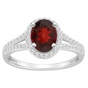 【送料無料】 Celebration Gems レディース リング アクセサリー Celebration Gems Sterling Silver Gemstone & 1/4 Carat T.W. Diamond Halo Ring Garnet