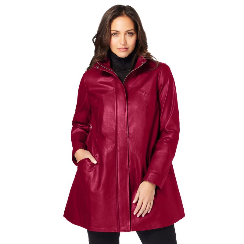 【送料無料】 ジェシカロンドン レディース ジャケット・ブルゾン アウター Jessica London Women's Plus Size A-line Zip Front Leather Jacket Rich Burgundy