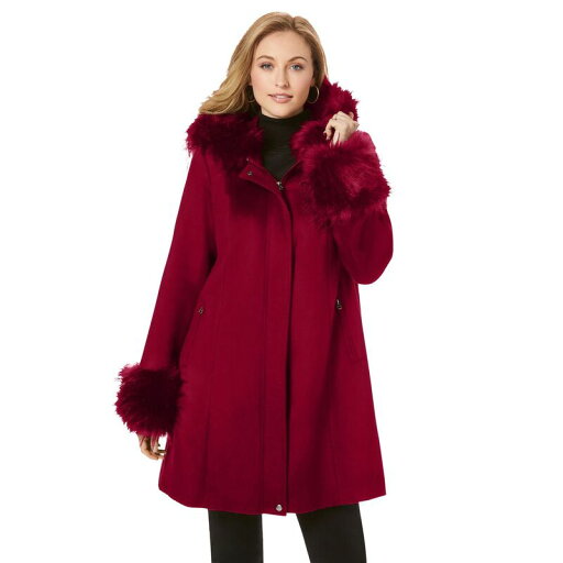【送料無料】 ジェシカロンドン レディース ジャケット・ブルゾン アウター Jessica London Women's Plus Size Hooded Faux Fur Trim Coat Rich Burgundy 【送料無料】 ジェシカロンドン レディース ジャケット・ブルゾン アウター Jessica London Women's Plus Size Hooded Faux Fur Trim Coat Rich Burgundy