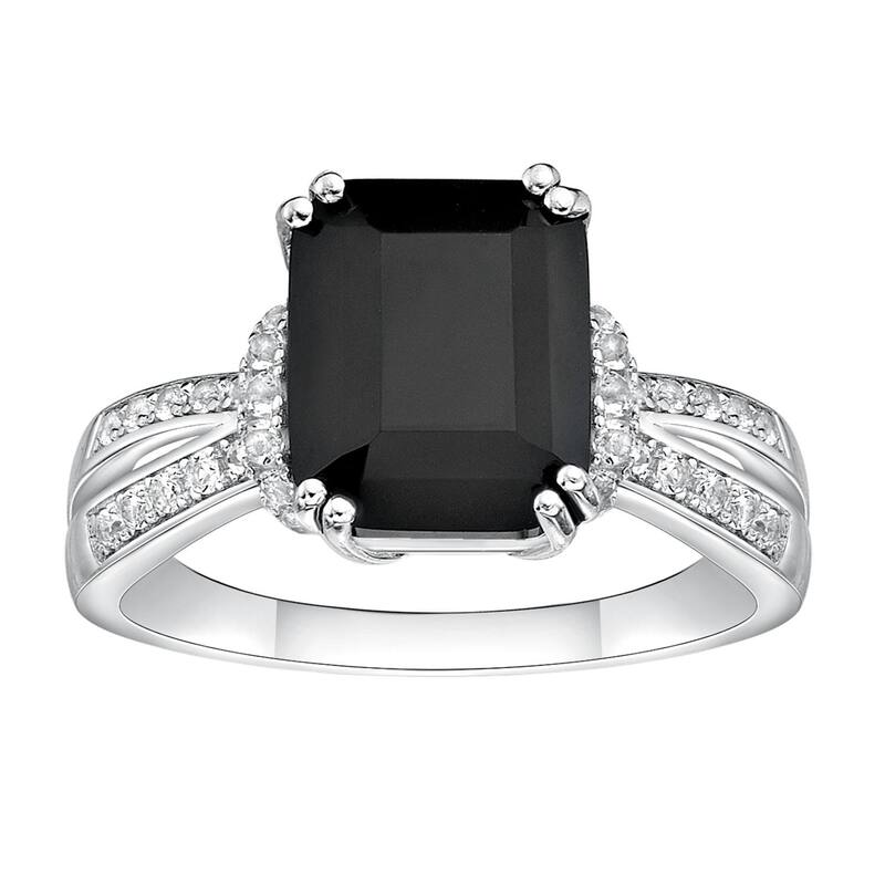 【送料無料】 Gemminded レディース リング アクセサリー Gemminded Sterling Silver Emerald Cut Onyx & White Topaz Ring Sterling