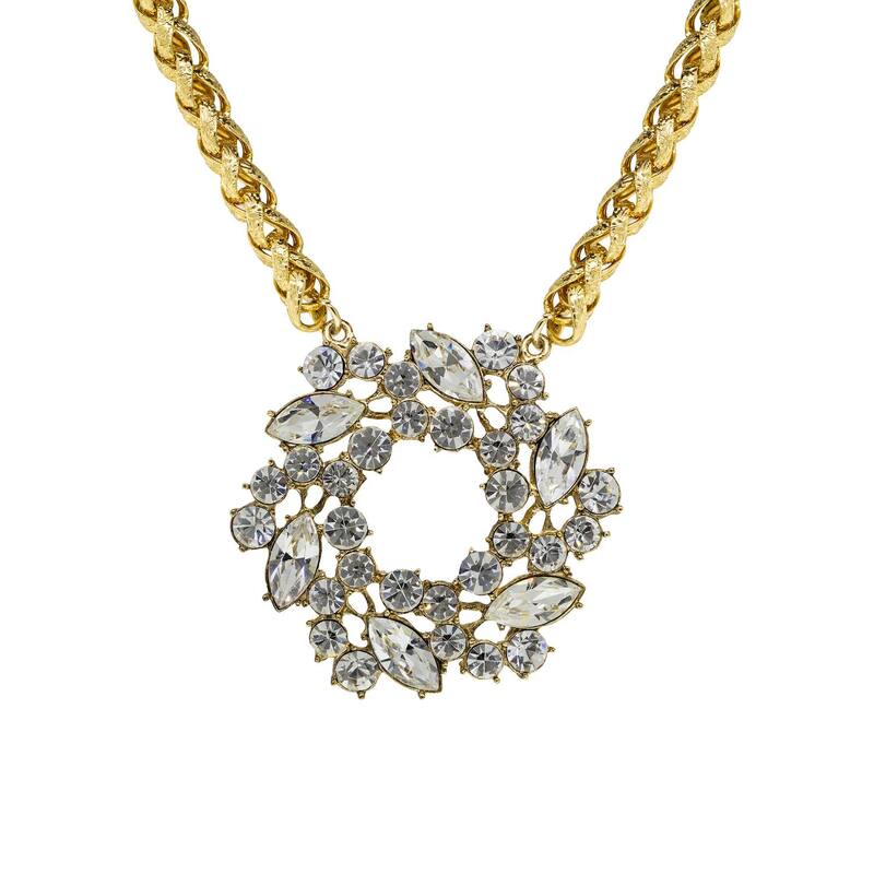 【送料無料】 1928 レディース ネックレス・チョーカー・ペンダントトップ アクセサリー 1928 Gold Tone Simulated Crystal Brooch Pendant Necklace Yellow