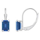 【送料無料】 Celebration Gems レディース ピアス・イヤリング アクセサリー Celebration Gems 10k Gold Emerald Cut Lab-Created Sapphire Leverback Earrings 10k Whgold(4)