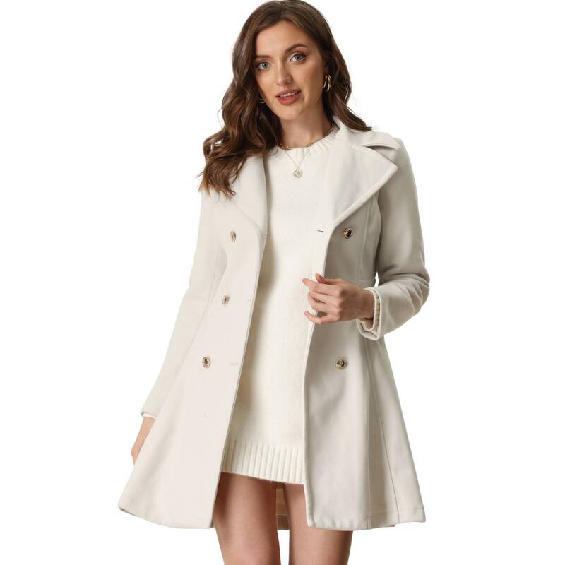 【送料無料】 アレグラ ケー レディース ジャケット・ブルゾン アウター Winter Long Coat For Women's Lapel Collar Contrast Double Breast Coat Cream White