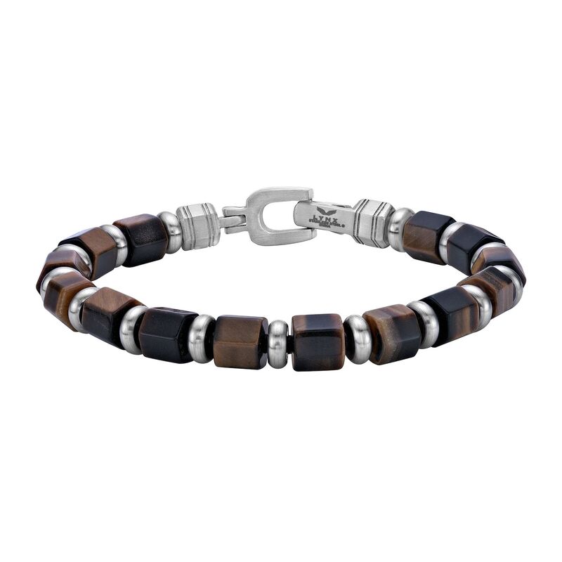 【送料無料】 リンクス メンズ ブレスレット・バングル・アンクレット アクセサリー Men's LYNX Stainless Steel Bead Bracelet Tiger Eye