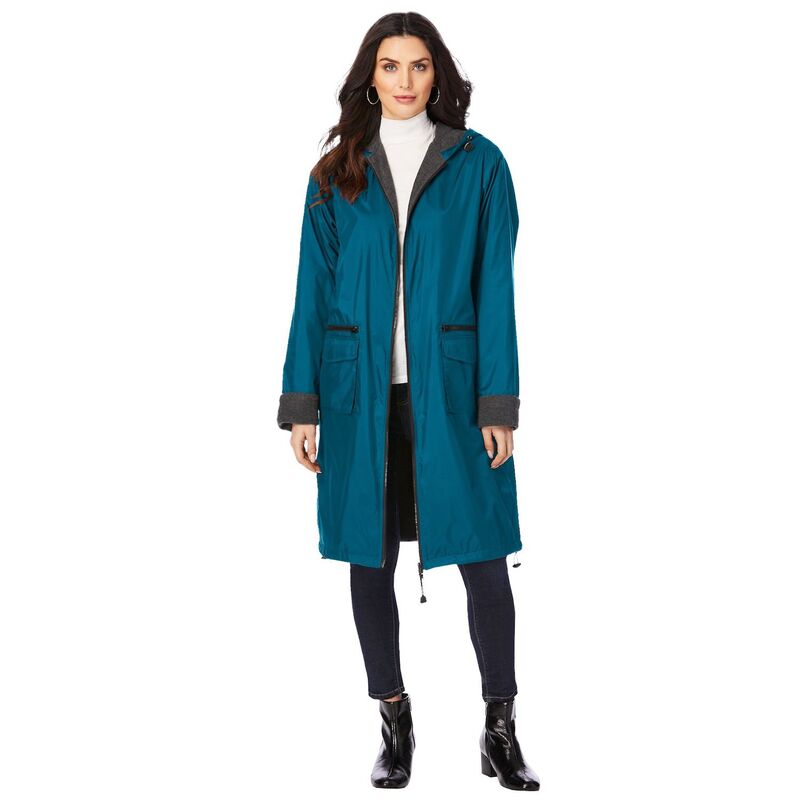 【送料無料】 ロアマンズ レディース ジャケット・ブルゾン アウター Roaman's Women's Plus Size Long Hooded Jacket With Fleece Lining Deep Teal
