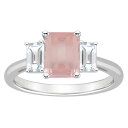【送料無料】 Alyson Layne レディース リング アクセサリー Alyson Layne Sterling Silver 8 mm x 6 mm Emerald Cut Gemstone & White Topaz Three-Stone Ring Rose Quartz