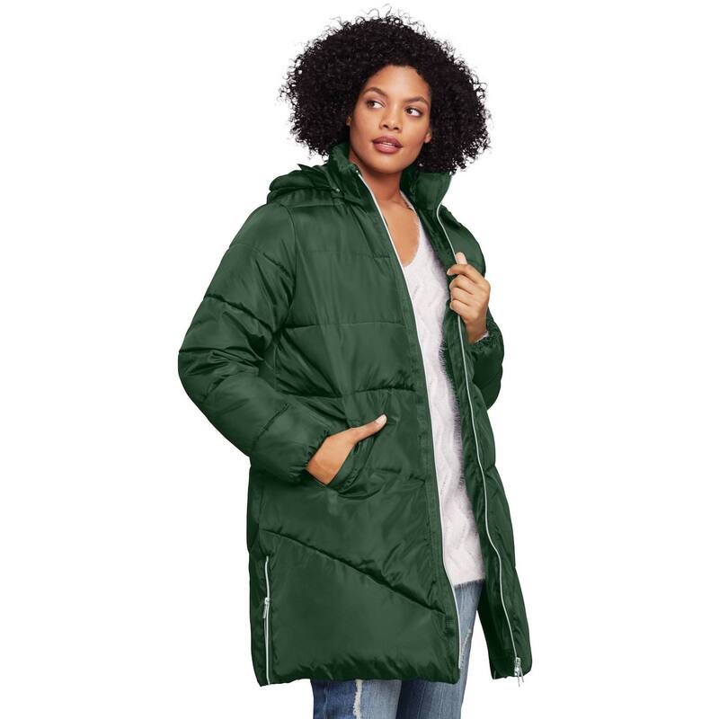 【送料無料】 Ellos レディース ジャケット・ブルゾン アウター Ellos Women's Plus Size Long Puffer Coat Midnight Green