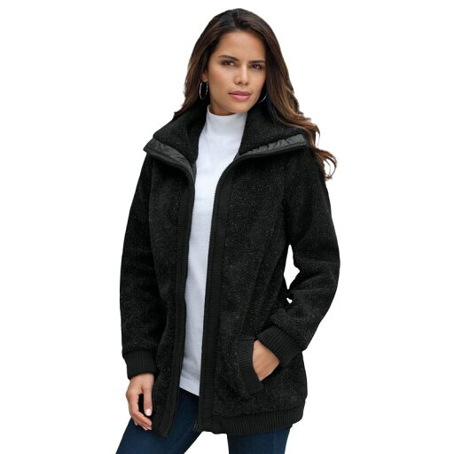 【送料無料】 ロアマンズ レディース ジャケット・ブルゾン アウター Roaman's Women's Plus Size Textured Fleece Bomber Coat Black 【送料無料】 ロアマンズ レディース ジャケット・ブルゾン アウター Roaman's Women's Plus Size Textured Fleece Bomber Coat Black