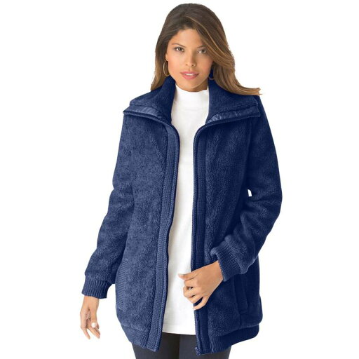 【送料無料】 ロアマンズ レディース ジャケット・ブルゾン アウター Roaman's Women's Plus Size Textured Fleece Bomber Coat Evening Blue 【送料無料】 ロアマンズ レディース ジャケット・ブルゾン アウター Roaman's Women's Plus Size Textured Fleece Bomber Coat Evening Blue