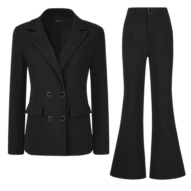 【送料無料】 アレグラ ケー レディース ジャケット・ブルゾン アウター Business Work Suit Set For Women's 2 Piece Notched Lapel Blazer And Long Pants Black