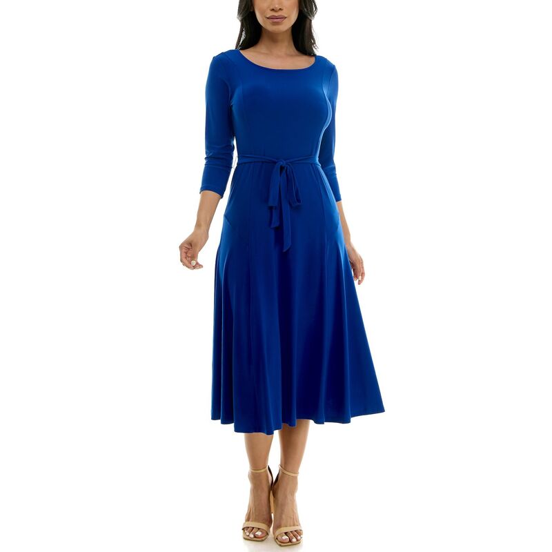 【送料無料】 ニナレオナルド レディース ワンピース トップス Women's Nina Leonard Sylvia Midi Dress with Sash Deep Sea