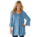 【送料無料】 ロアマンズ レディース シャツ トップス Roaman's Women's Plus Size Eyelet Big Shirt Dusk Blue(4)