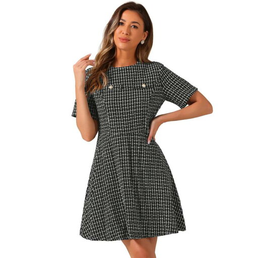 【送料無料】 アレグラ ケー レディース ワンピース トップス Women's Short Sleeve Plaid Tweed Dress Zipper Button Casual Mini Dresses Black And White 【送料無料】 アレグラ ケー レディース ワンピース トップス Women's Short Sleeve Plaid Tweed Dress Zipper Button Casual Mini Dresses Black And White
