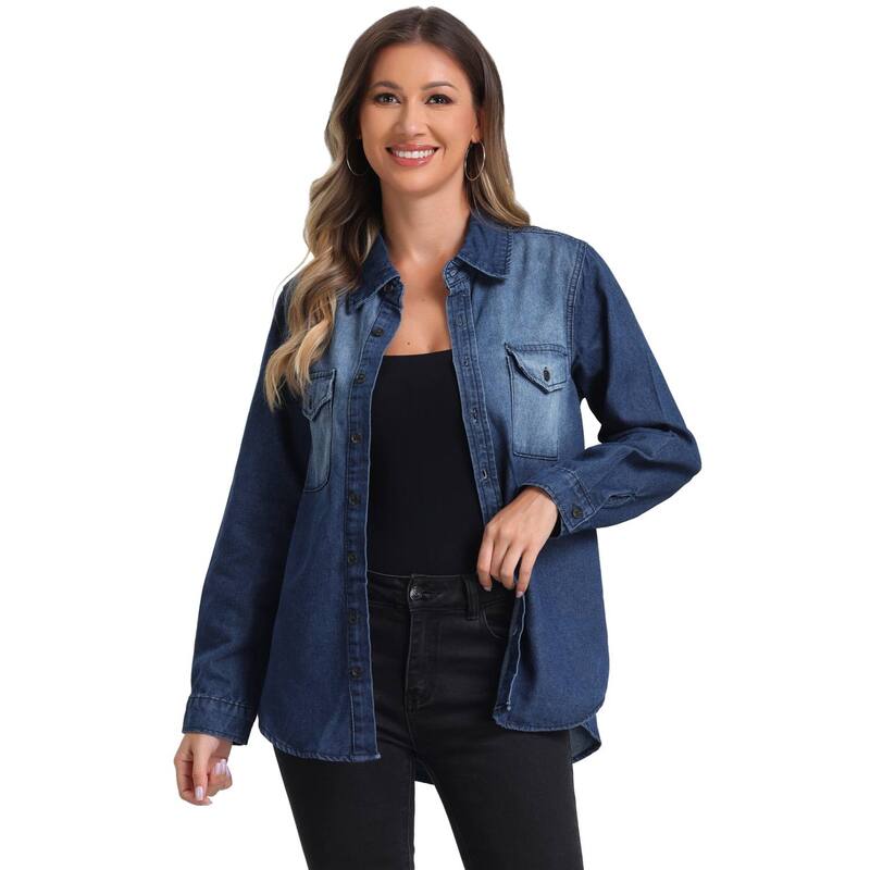 ReVida ŷԾŹ㤨̵֡ 쥰  ǥ 㥱åȡ֥륾  Collar Denim Jacket For Women's Button Down Long Sleeve Oversized Casual Jean Jackets BlueפβǤʤ17,980ߤˤʤޤ