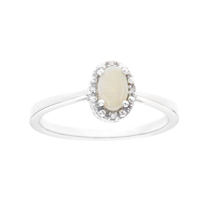 【送料無料】 Celebration Gems レディース リング アクセサリー Celebration Gems Sterling Silver Opal & Diamond Accent Oval Halo Ring Sterling