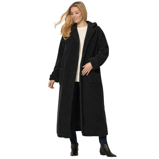 【送料無料】 ウーマン ウィズイン レディース ジャケット・ブルゾン アウター Woman Within Women's Plus Size Long Hooded Berber Fleece Coat Black 【送料無料】 ウーマン ウィズイン レディース ジャケット・ブルゾン アウター Woman Within Women's Plus Size Long Hooded Berber Fleece Coat Black