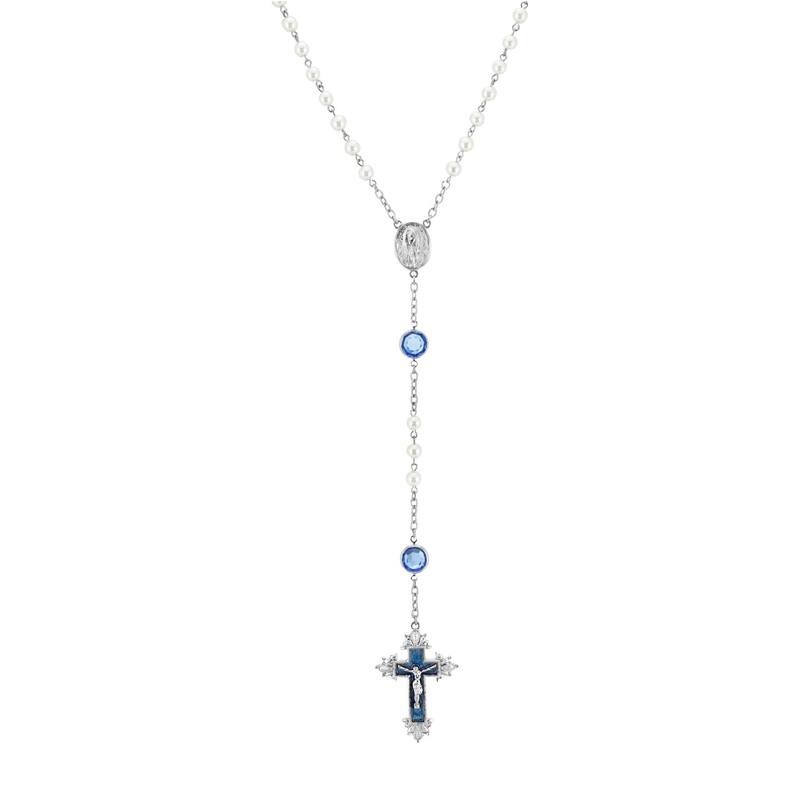 1928 レディース アクセサリー ネックレス・チョーカー・ペンダントトップ 1928 Silver Tone Simulated Pearl Channel Rosary Blue ブルー